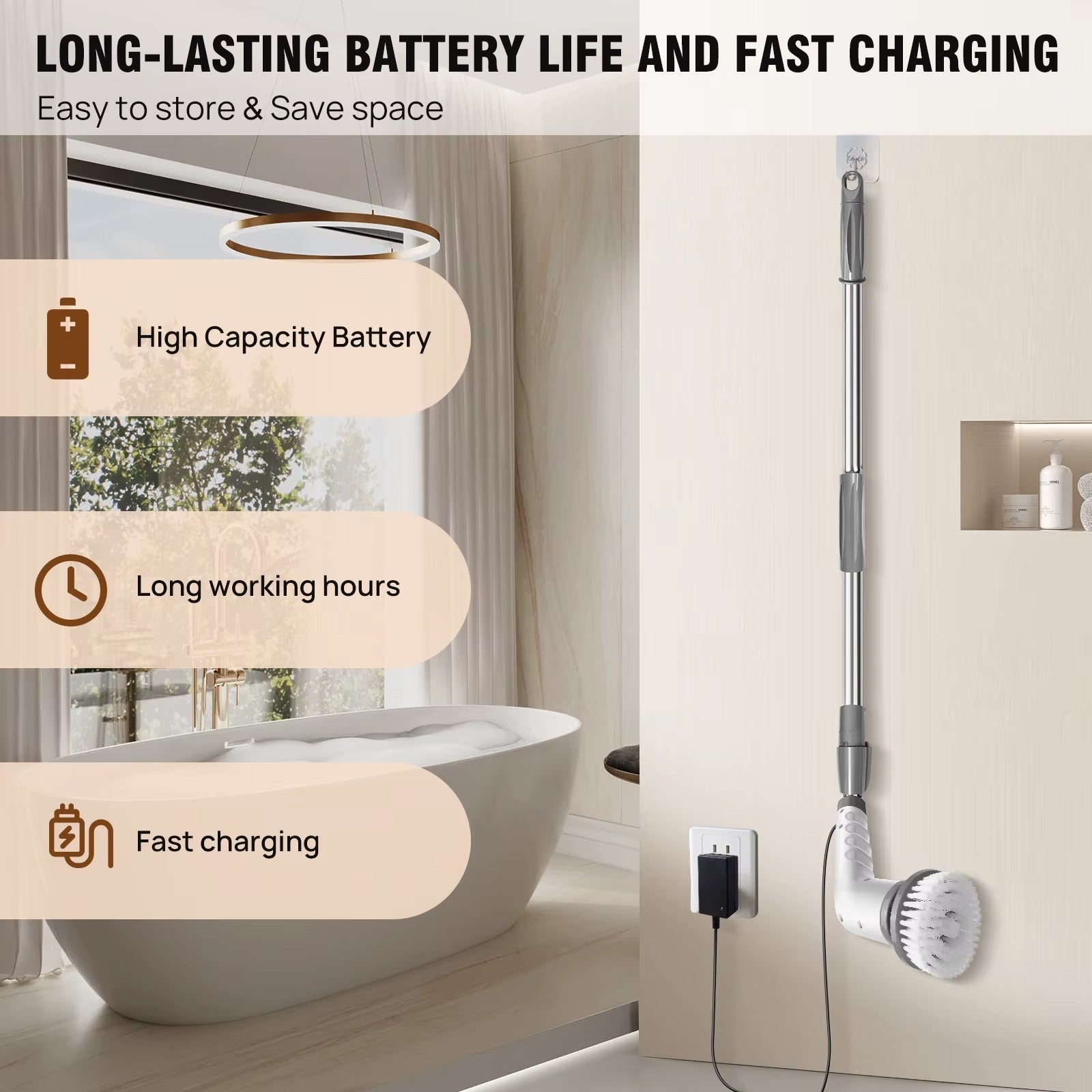 Electric Spin Scrubber – Cordless Cleaning Brush with Long Handle